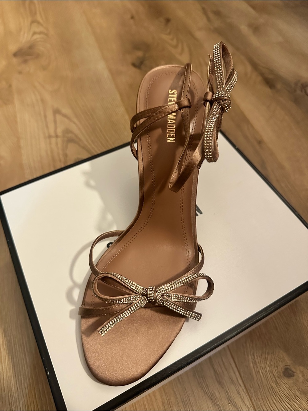 Steve Madden Metallic Rose Gold Bow Strappy Heel